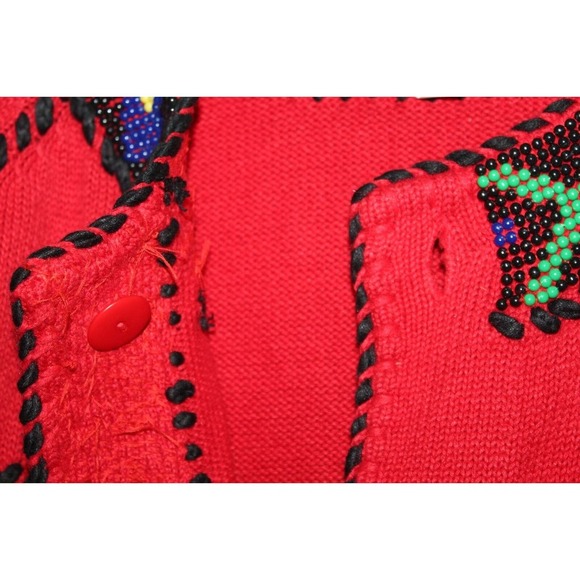 Vintage 90's Michael Simon Beaded Cardigan Thick Knit Sweater Red Size 1 H14823 - Picture 7 of 12
